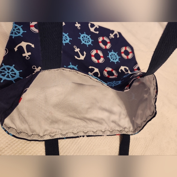 Handmade Blue/White/Red Nautical themed Tote Bag - Picture 2 of 4